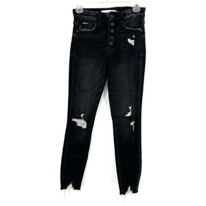 Kancan size 0 / 23 black denim jeans distressed skinny fit 5‎ button fly